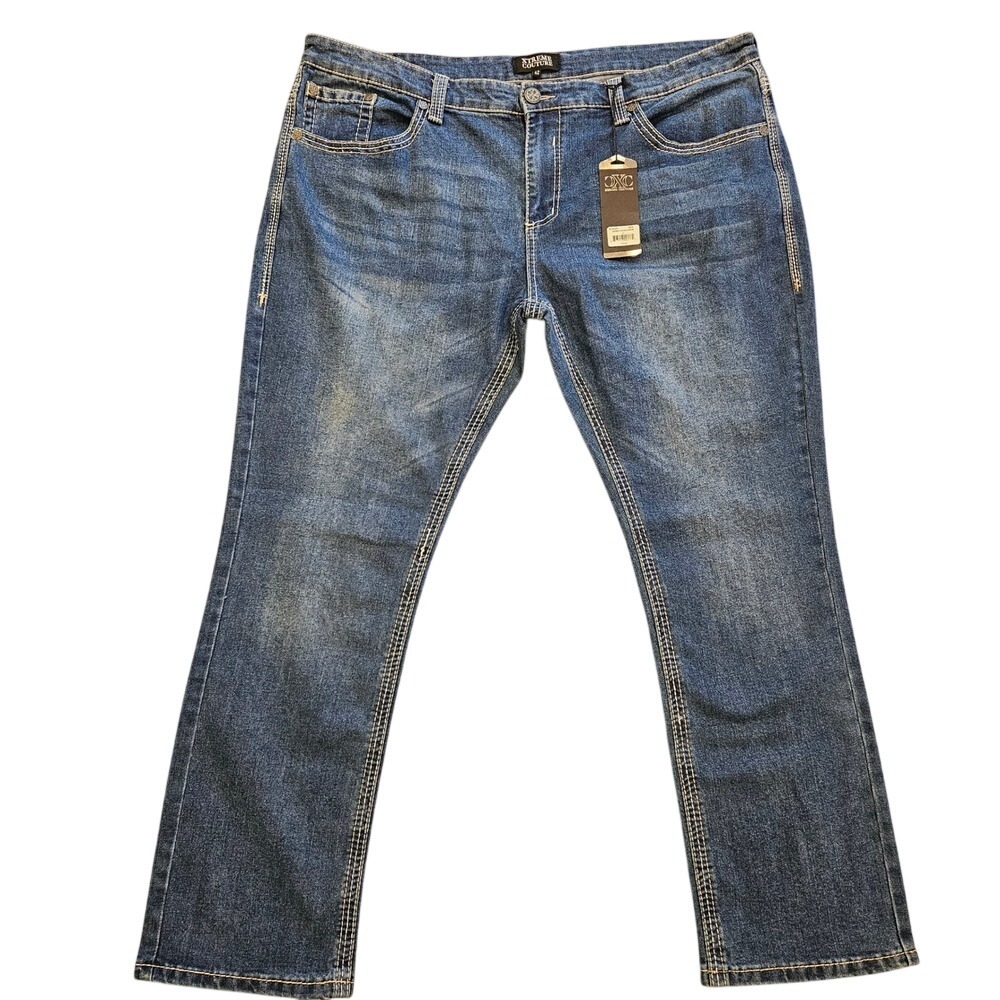 Xtreme Couture Mens Straight Leg Jeans Wash Embroidered Pockets NWT 42x30/46×30